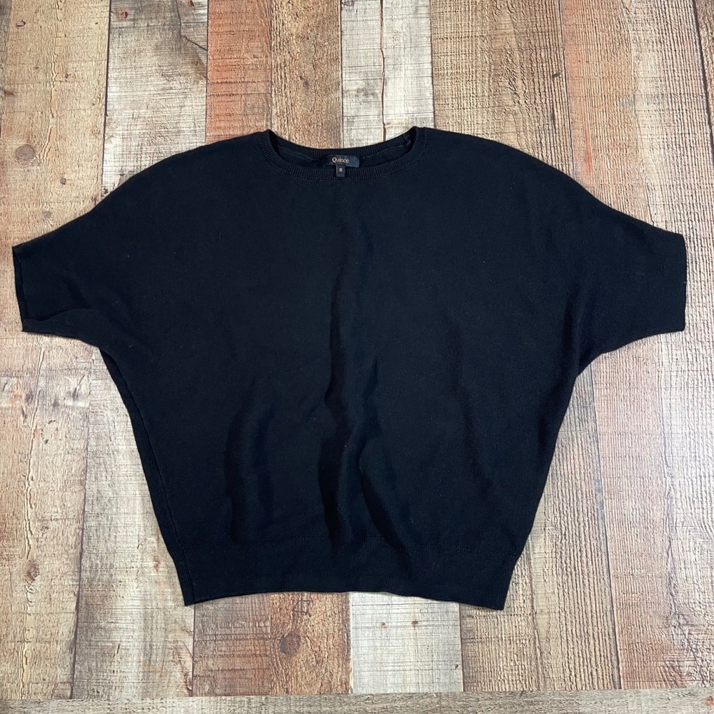 Quince Organic Cotton Cashmere Blend Dolman Sleeve Knit Top Sweater Small Black